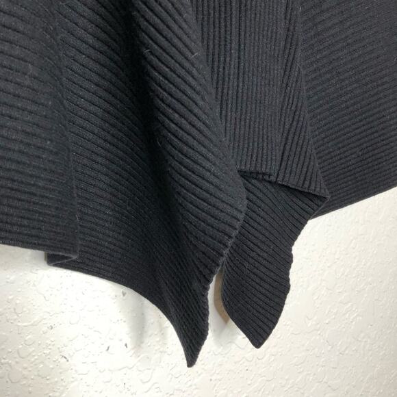 WHBM black mixed ribbed knit open draped front cardigan size Medium - Picture 4 of 13